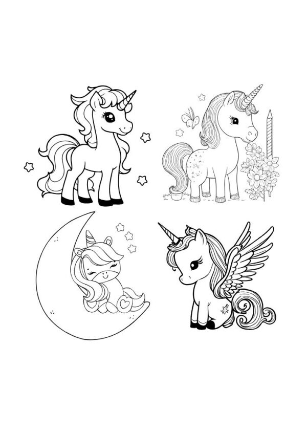 10 Unicorn Coloring PDF Pages