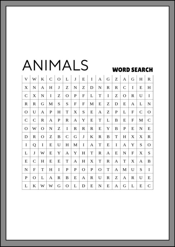 animal word search